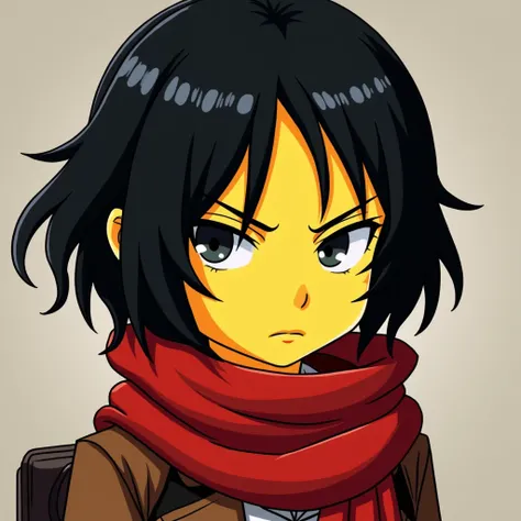 Mikasa in Simpsons style with her red scarf, For an avatar , detallada