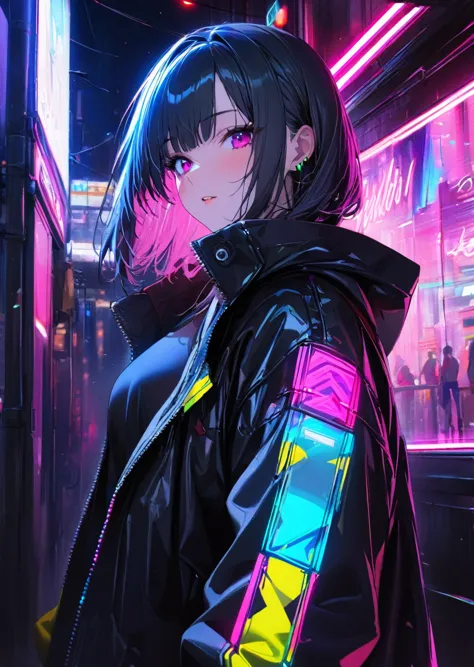 1girl,cyberpunk theme,close up,outdoor,l2v,extremely detailed picture,neon light,masterpiece,high detailed,eyes,best quality