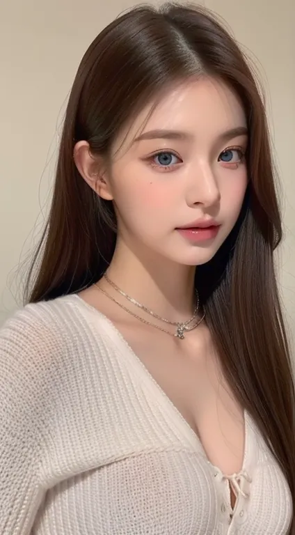 perfect figure beautiful woman：1.4，Layered Hair Style，Protruding cleavage，Pink two-dimensional clothing：1.5，Highly Detailed Face and Skin Textur，double eyelid，Whiten the skin，long whitr hair，playing water，Collar, pink blue eyes, bambi eyes