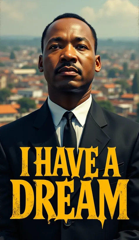  front view, Michelangelo,  Painting of the　Martin Luther King Jr.  sign, Gothic letter "I Have Dream " written in large Yellow letters at the bottom of the screen,cinematic lighting, ( Surrealism, realism,   , U Kampala, retina, masterpiece, Accurate,  An...