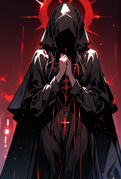 (1girl, solo) nun, long skirt, long loose sleeves, sleeves inside her hands, vest covered her face, no face, no hands, nun outfi...