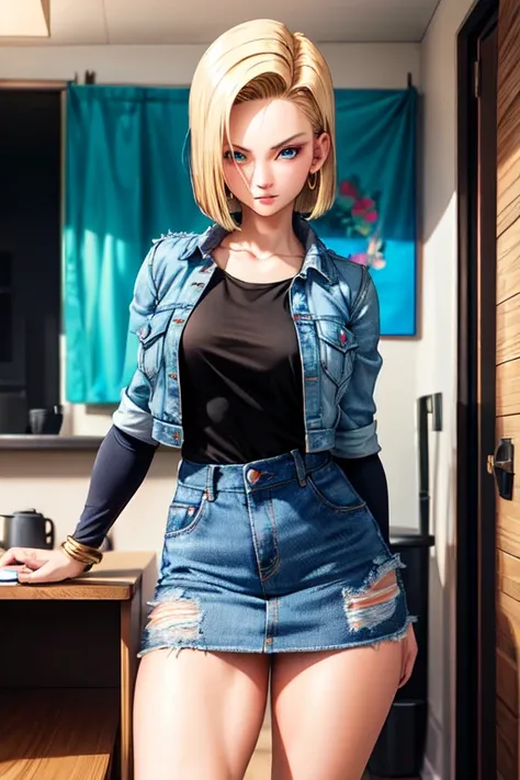   An Unparalleled Masterpiece ,  ultra-realistic 8k cg,  perfect artwork , (A girl:1.1) , alone, (( perfect female figure )), ( Navigating with caution ), See your viewers ,  mature woman , final (Android 18)  Theyre standing , (  mocking ),  of the highes...