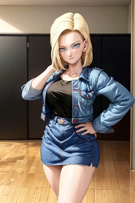   An Unparalleled Masterpiece ,  ultra-realistic 8k cg,  perfect artwork , (A girl:1.1) , alone, (( perfect female figure )), ( Navigating with caution ), See your viewers ,  mature woman , final (Android 18)  Theyre standing , (  mocking ),  of the highes...