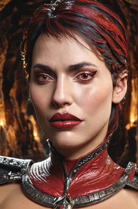 hot sexy skarlet from mortal kombat revealing her assin a cave, sexy, beautiful, gorgeous, detailed, detailed face, high res, ph...