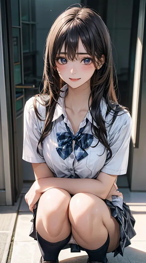 (masterpiece:1.2, top-quality), (realistic, photorealistic:1.4), beautiful illustration, 
looking at viewer, full body, front view:0.6, 
1 girl, japanese, high school girl, (long hair:1.5), blown hair, bangs, hair between eye, large breasts:0.8, 
beautiful...