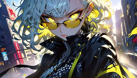 anime girl with sunglasses in her hair,  guweiz style artwork ,  digital illustration style ,  animation style  일러스트,  animation...