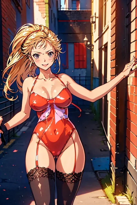 Masterpiece,  Ultra HD,  digital anime, high quality, 16k, prostitute, smile and blushing face, 28 Old a lady, beautiful hentai anime girl, Beautiful Skin, black eyes, Im raising my hair with my right hand,  sex-inducing faces and gestures, Blushing, bodyc...