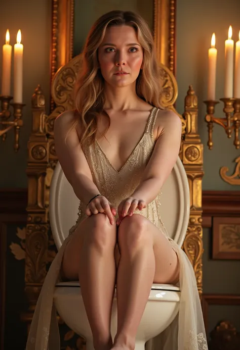 g4l4dr1el, girl,a stunning portrait of g4l4dr1el sitting on the royal toilet, young and beautiful, hyper realistic, real portrai...