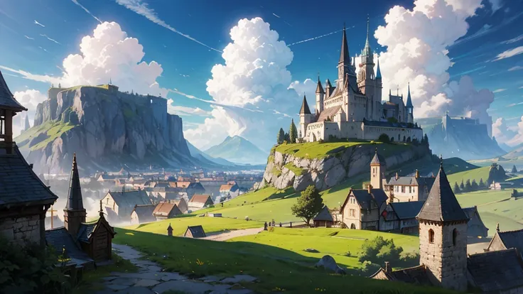 village,  fantasy ,   dungeons and dragons , sunny, cloud, landscape