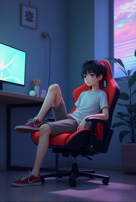 A anime boy sitting on a gaming chair