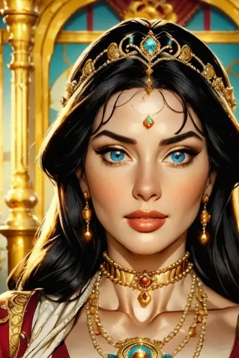 a gorgeous highly detailed portrait of jasmine the disney princess from aladdin,beautiful detailed eyes,beautiful detailed lips,...