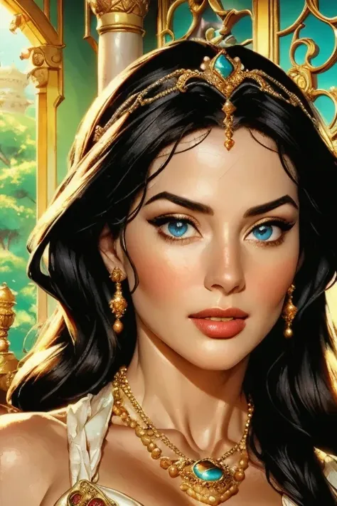 a gorgeous highly detailed portrait of jasmine the disney princess from aladdin,beautiful detailed eyes,beautiful detailed lips,...