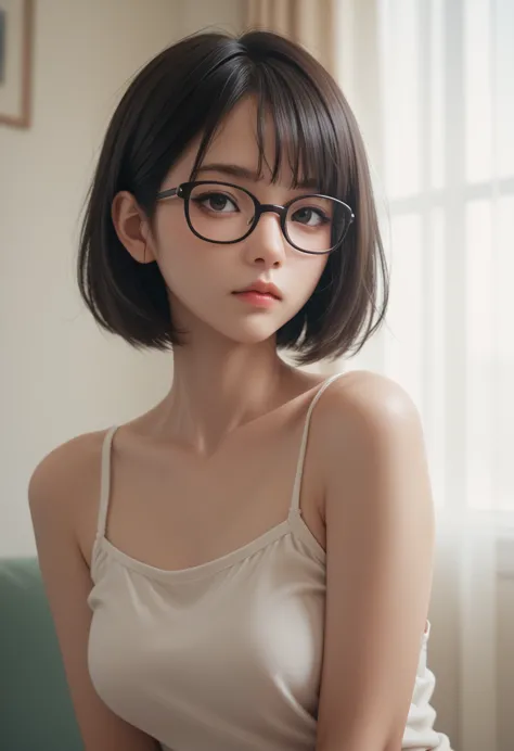 japanese,bob cut,medium breasts,glasses