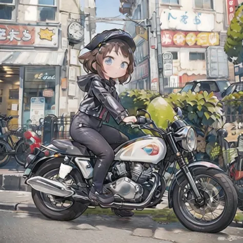 (masterpiece, best quality:1.2), a young girl rides a motorcycle, alone,