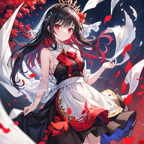 Beautiful Girl with Black Hair and Red Eyes , Wedding Dress Skirt Is Bloody, Fluttering in the Wind ,Association