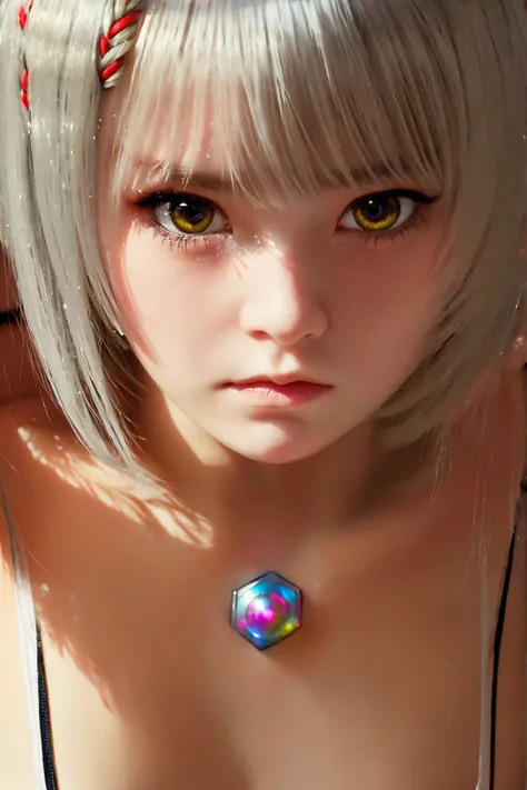 mio/(xenoblade/),masterpiece,1 girl,a young girl,white hair,yellow eyes,(small breasts:1.3),detailed face,((scared face)),lookin...