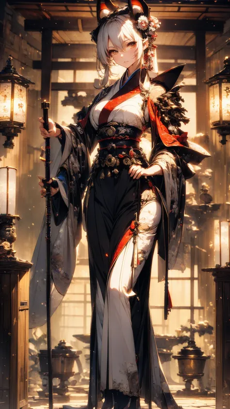 (( masterpiece ,  best quality )), (anthropomorphic kitsune )) onna bugeisha high definition,  full body