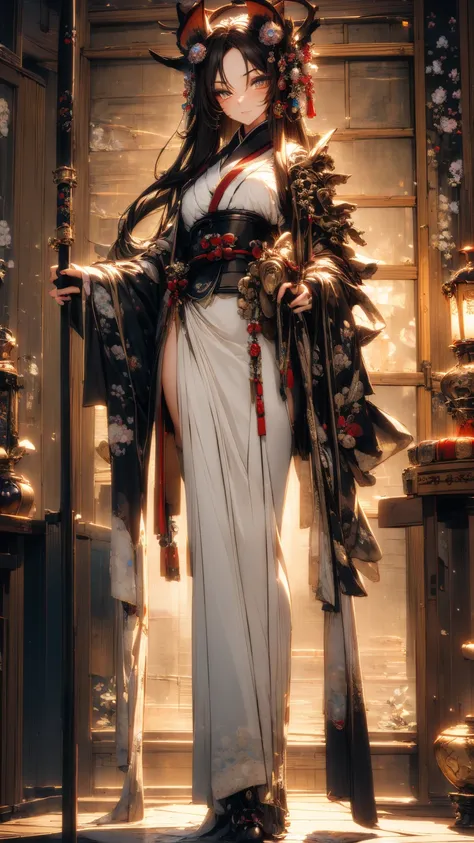 (( masterpiece ,  best quality )), (anthropomorphic kitsune ))  onna bugeisha high definition,  full body , humanoid kitsune