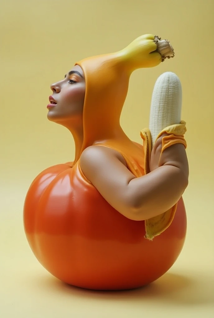  Collinge, with styling and art direction by Rottingdean Bazaar, shared with permission
A Model Morphs into a Rotund Tomato, Peeled Banana, and a Hoagie in a Bizarre Photographic Series