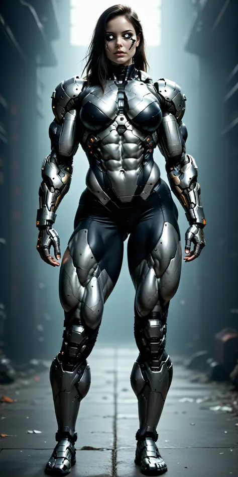 score_9, score_8_up, score_7_up, photo, photorealistic, gorgeous sexy muscular (skinny) cyborg girl, (white eyes, black sclera:1...