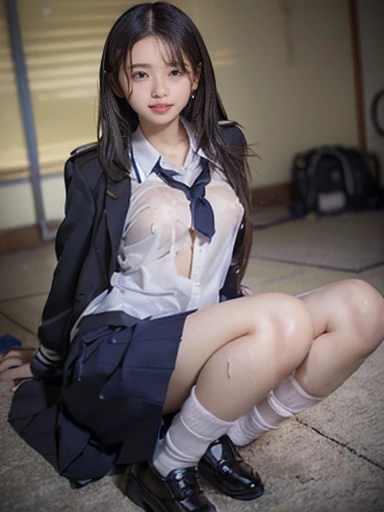 ((()), high school salesman opens her uniform by herself and shows her pants to viewers, high resolution, small breasts, high sc...