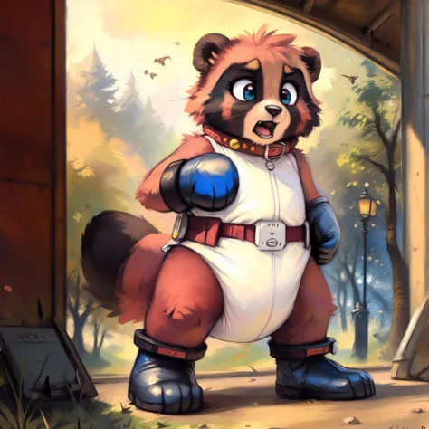 (((by fluff-kevlar, by zackary911, by kenket, by kilinah))), solo ( red color tanuki), (detailed  tanuki), bright red fur,  red ...