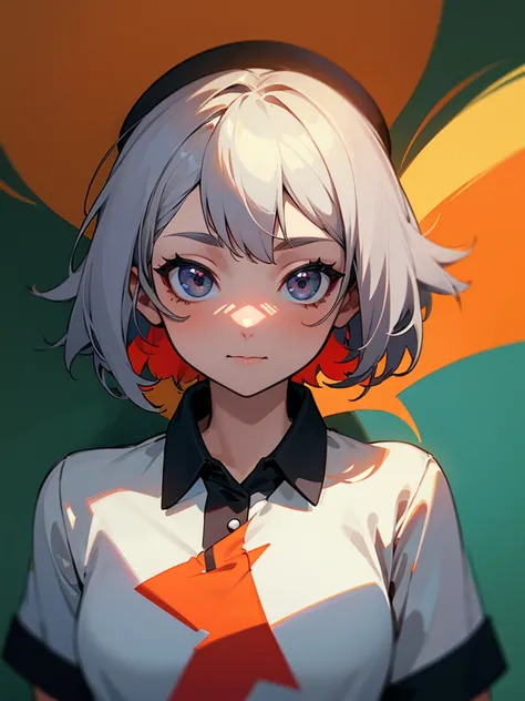 girl, in a polo shirt ,  at full height, вид спереди  at full height, cute picture on the anime shirt, feмужской with gray hair,...