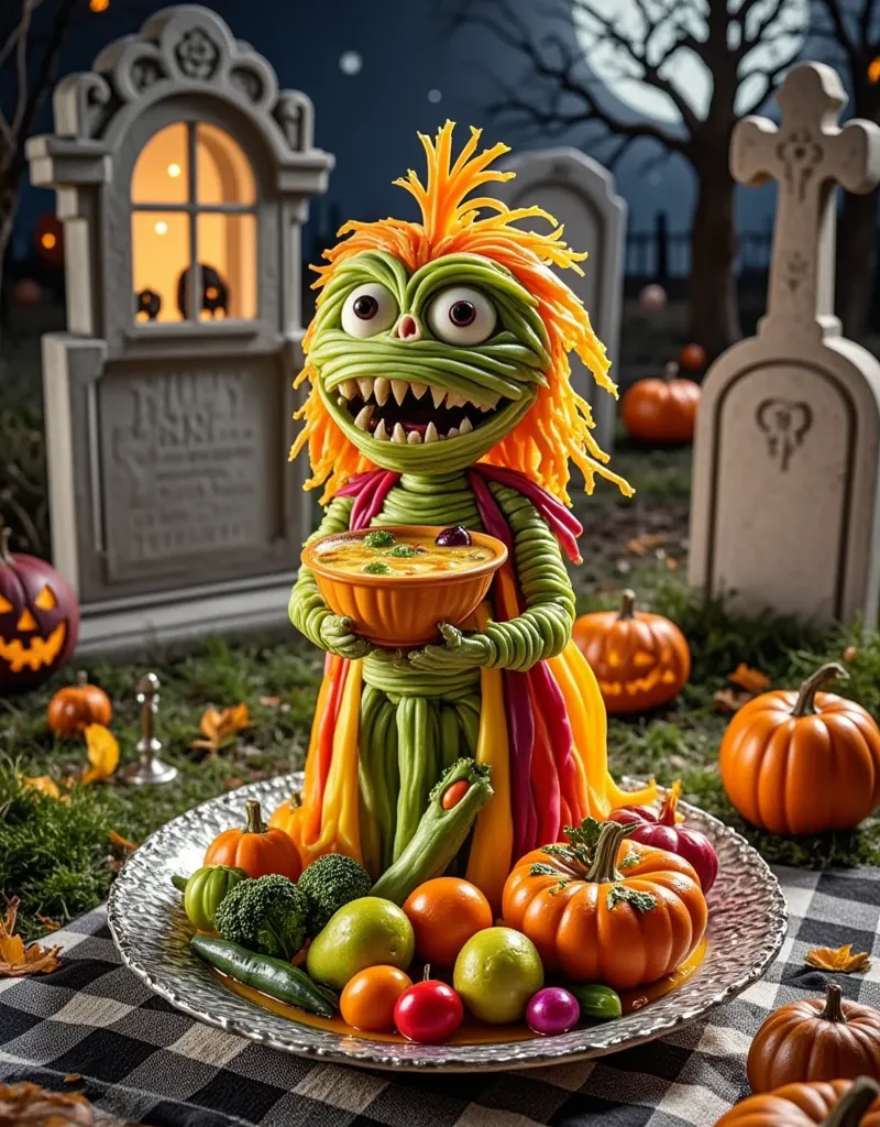 colorful soup monster, cute soup monster, haunted house kitchen