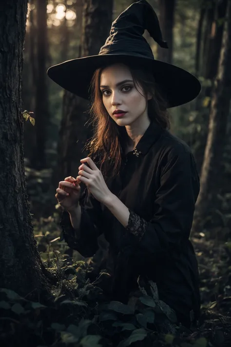 beautiful witch , in darkness forest