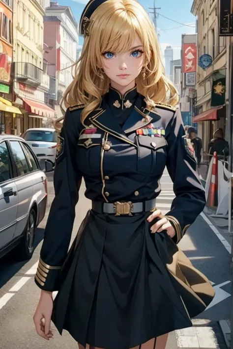 officera, military uniform, skirt, sheikz,smile,gestapo,gold hair,blue eyes,curl hair