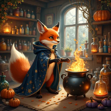 nestled within a burlap cottage spruced up by twilight secrets lies an atelier of magic, (where a clever little fox with fur abl...