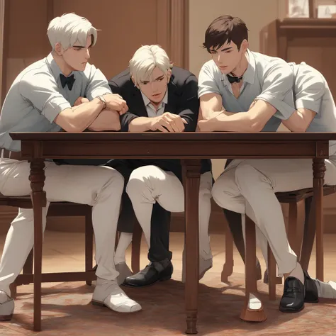 4 men showing their anus on a table