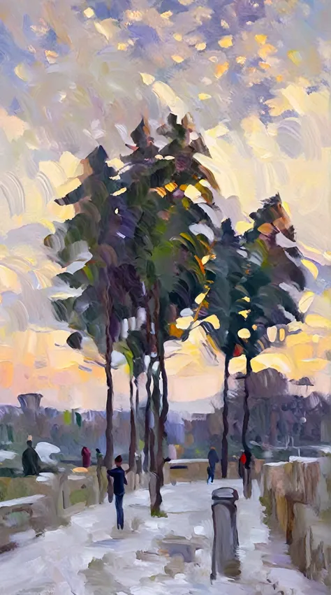 Add white snow to your photo into an impressionist oil painting