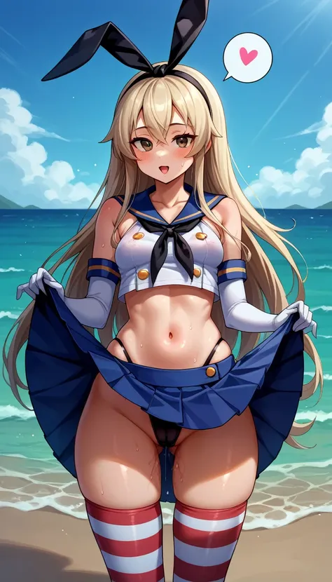 score_9, score_8_up, score_7_up, score_6_up, ,,gloomy, ocean, ,
BREAK
ExpressiveH, souce_explicit,
BREAK
1girl, shimakaze, brown eyes, blonde hair, long hair, hairband, black ribbon,
, puffy nipples , , small breasts,,
, happy,  chestnut mouth, , spoken he...