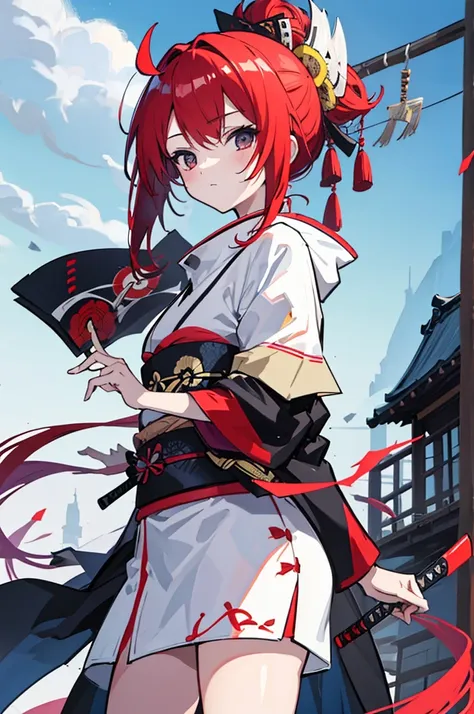 samurai, girl,kimono,knife,red hair,blindfold, is cool,inflammation