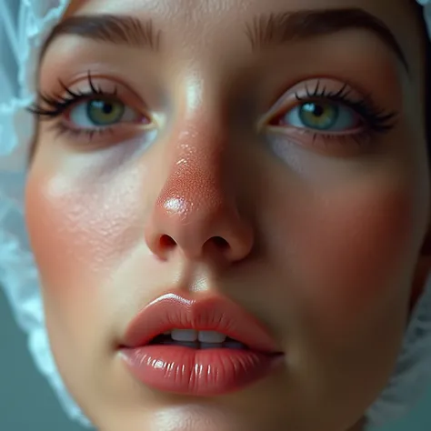   Nose cosmetic surgery photo  、((Nose only photo   ))、  close-up of a beautiful models nostrils with a clear focus on the nose ,  Realistic skin that looks oily and has lots of pores ,Focus clearly on the nose 、((   nose hair grows in the nasal cavity  , ...