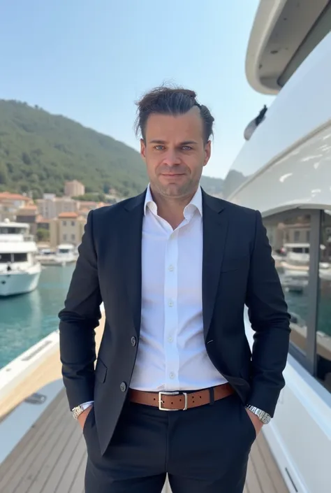 a handsome gm42 millionaire on his private yacht in monaco