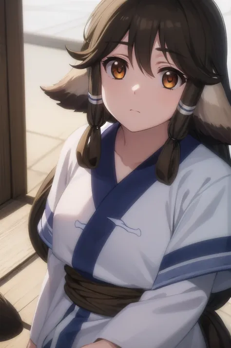 utawarerumonofollow , follow ,  black hair , animal ears, ( brown eye :1.5), dog ears,
break tail, ainu clothing,  long sleeves ...