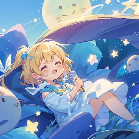  one girl playing pranks、Star Fairy、Transparent feather、Daytime、空には星がSparklingと光っています、There are stars in the sky 、(Sparkling）、Blue Sky