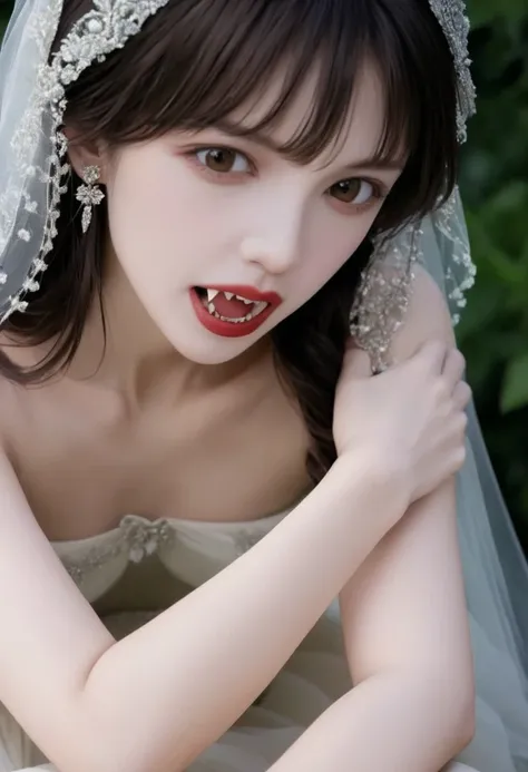 Full body photo、naked、Still from the movie film  ,   15th century 1897 Blood around the vampires mouth and wide open fangs have been filmed、The vampire woman Kodak Eastman EXR 50D 5245  ,   EXR 500T 5296 movie-style film that recreates the scene of Dracula...