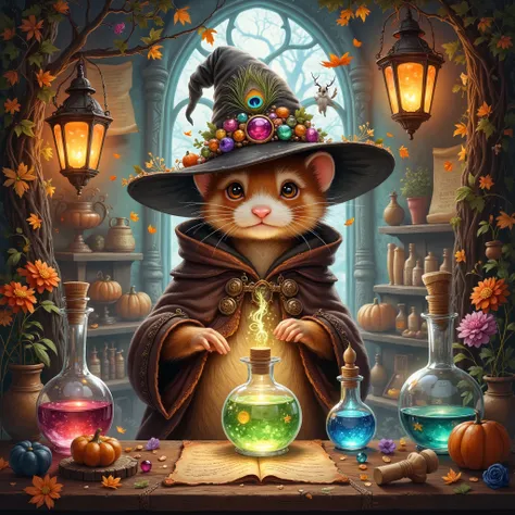 amidst autumn’s embrace where foliage and whispers intertwine, lies the hidden nook of an inquisitive ferret, an intrepid alchem...