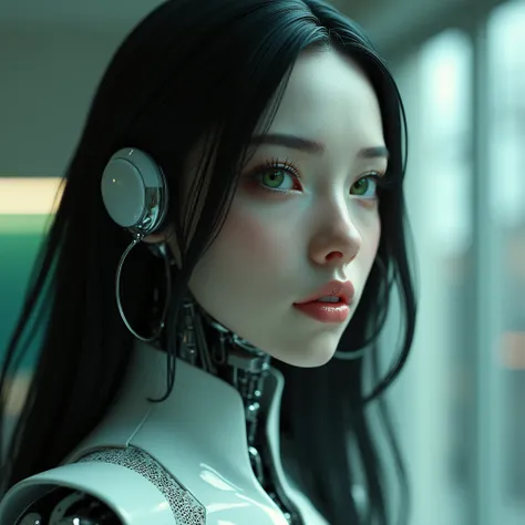 Porcelain Woman Android, ciborg, Robotic Parts, 150 mm, full body , beautiful studio soft light, tire light, vibrant details,lace,  hyperrealistic face , Anatomical, electrical wires, microchip, elegant, Laboratory in the background, Octane render, h.R Gig...