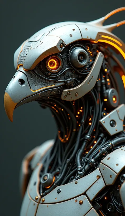 Cyber robotic, the detail of eagle cyber robotic head,intricate mechanical head parts, with futurism culture ornament