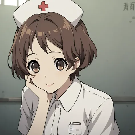 score_9, score_8_up, score_7_up, score_6_up, score_5_up, score_4_up, 1girl, brown eyes, brown hair,  short hair,  nurse cap, black skirt break best quality, 8k, hyperrealistic, extremely detailed, anatomically accurate, highly detailed skin,  cute、 innocen...