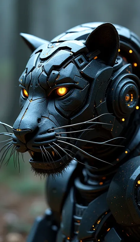 Cyber robotic, the detail of tiger cyber robotic head,intricate mechanical head parts, with futurism dark ornament