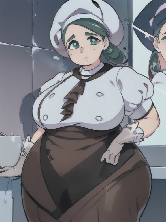 ((best quality, 4k, 8k, anime bishoujo, masterpiece, 2D art style)), ((((beautiful extremely detailed face)))), (((detailed eyes, stares at the viewer, ))), cinematic lighting, ((perfect anatomy, stand up)), (((extremely huge breasts, wide waist, chubby, S...