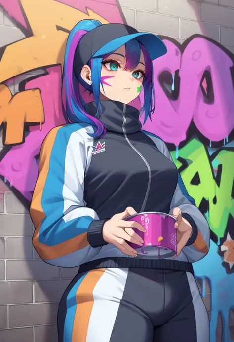 (Best Quality), masterpiece, Highly detailed CG uniform 8K illustration, High collar, extremely High collar saturation,  All colors have deepened , paint, Graffiti art, center composition, Highly detailed lights and shadows, Graffiti wall, wall painted bri...