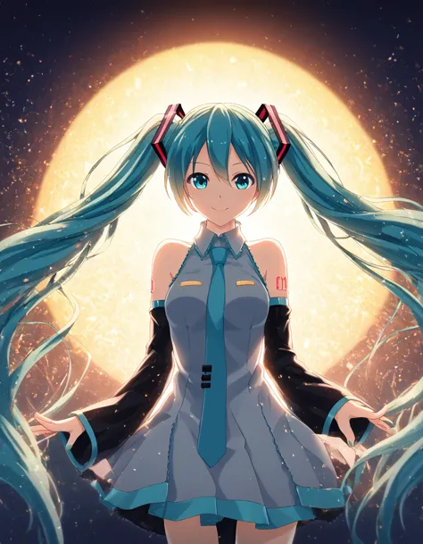 anime style, pov viewpoint , hatsune miku, medium breast, beautiful, volumetric lighting, volumetric particles, indoor,