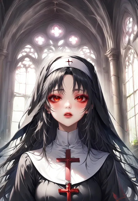 nuns, gothic, abandoned church,  yandere:1.2