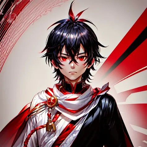 anime boy with black hair and red cape and white shirt, inspired by okumura masanobu, detailed  anime character  art, male  anim...